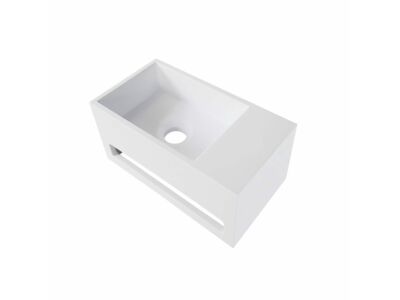 Mastello solid surface toiletfontein Cube rechts mat wit met handdoekhouder zonder kraangat - 36 cm
