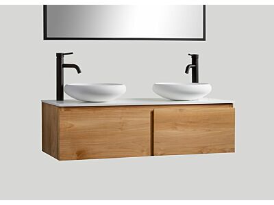 Djati teak badmeubel Loft (2 lades) met solid surface top mat wit - 120 cm