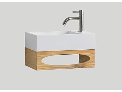 Djati teak toiletmeubel Gili met solid surface toiletfontein mat wit (0 kr.gt) - 40 cm